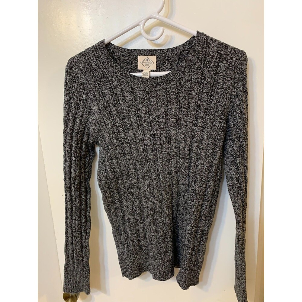 St Johns Bay Sweater Medium Adult Gray Cable Knit Pullover Classic Womens